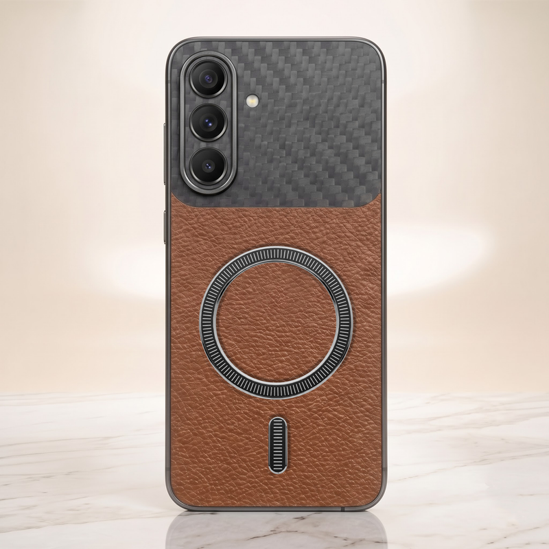 Samsung Galaxy A57 5G Carbon Fiber Leather Hybrid MagSafe Magnetic Case