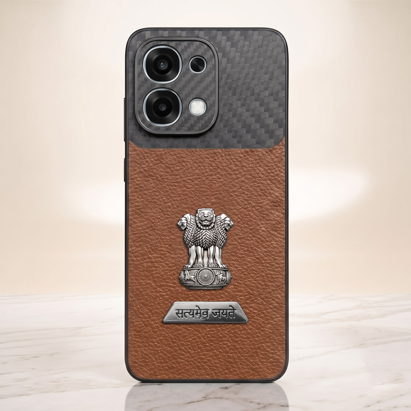 Oppo F31 5G Satyamev Jayate 2-in-1 Emblem Carbon Fiber Leather Phone Case