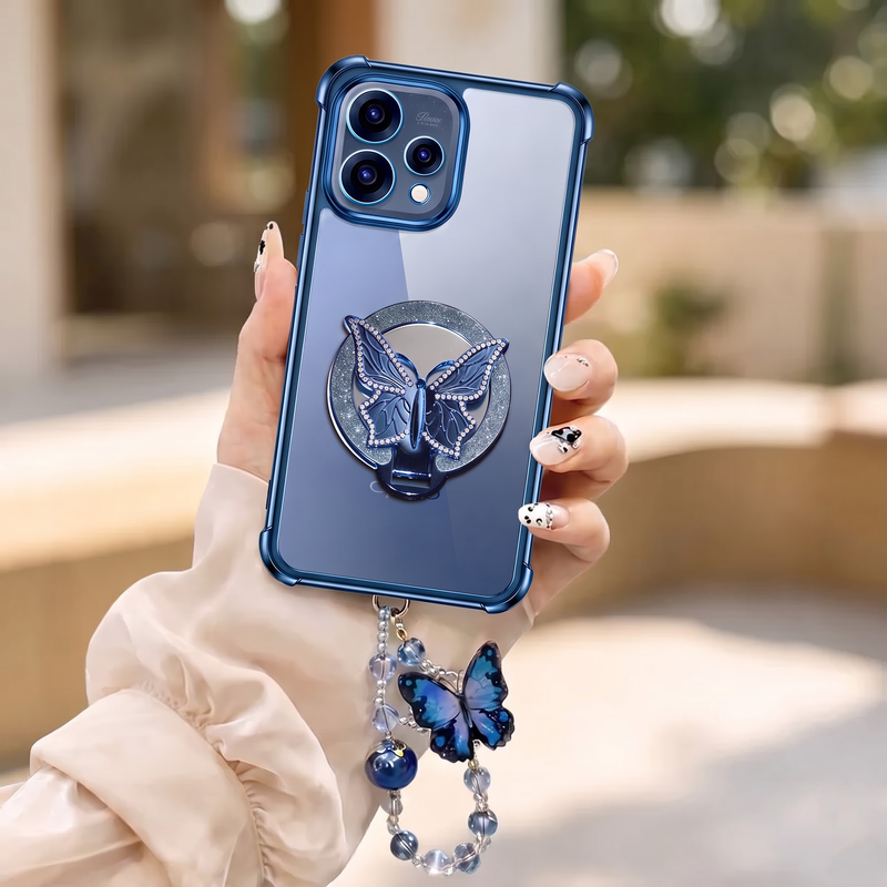 Oppo Reno 15 5G Transparent Airbag Butterfly Stand Case with Charm Strap