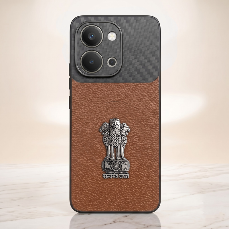 Vivo T5x 5G Satyamev Jayate Carbon Fiber Leather Hybrid Phone Case