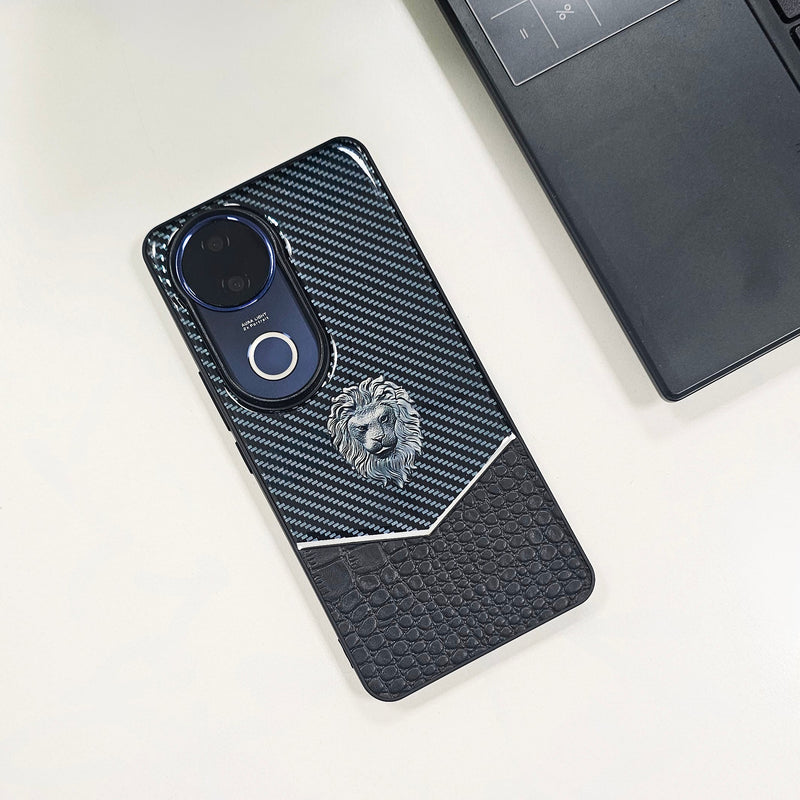 Vivo V50 5G Luxury Lion Pattern Leather And Liquid Silicone Case