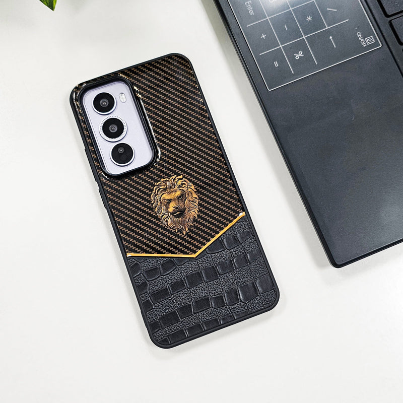Oppo Reno 12 5G Luxury Lion Pattern Leather And Liquid Silicone Case