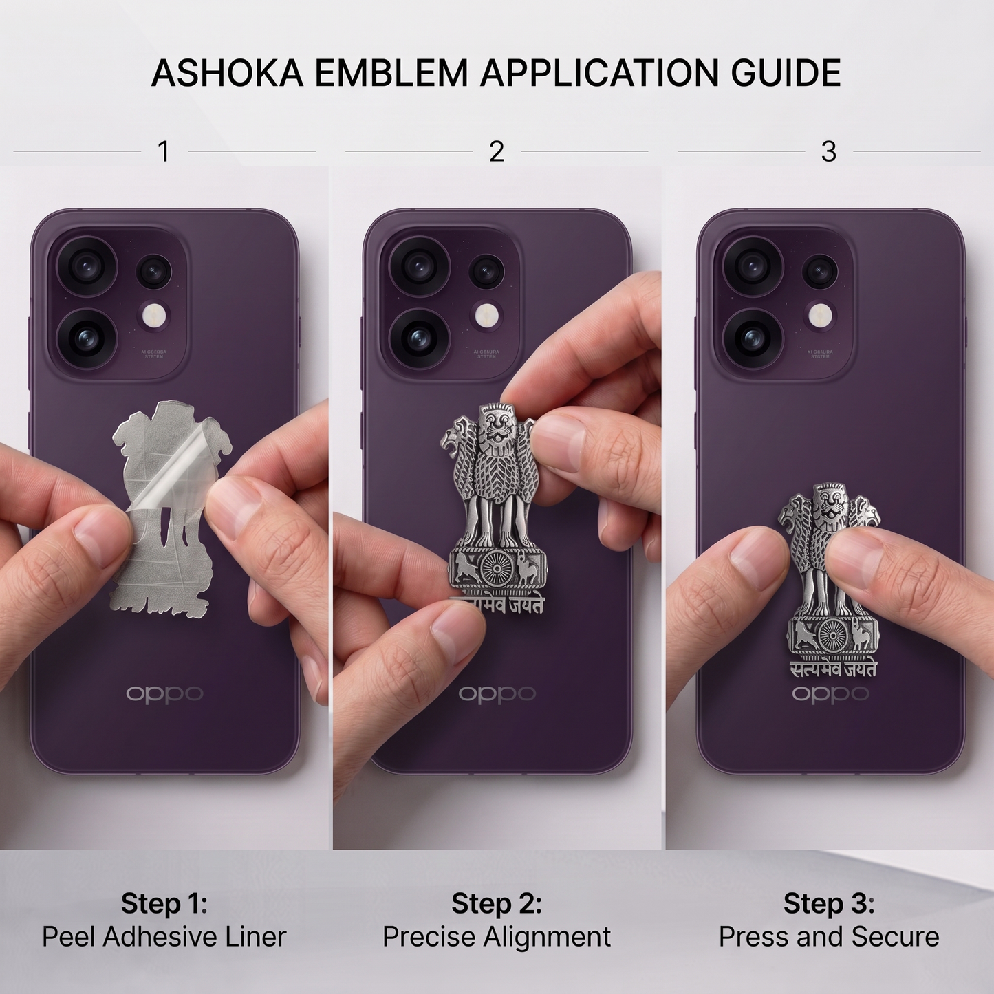 Oppo Reno 16 5G Compatible Satyamev Jayate 3D Metal Emblem Sticker