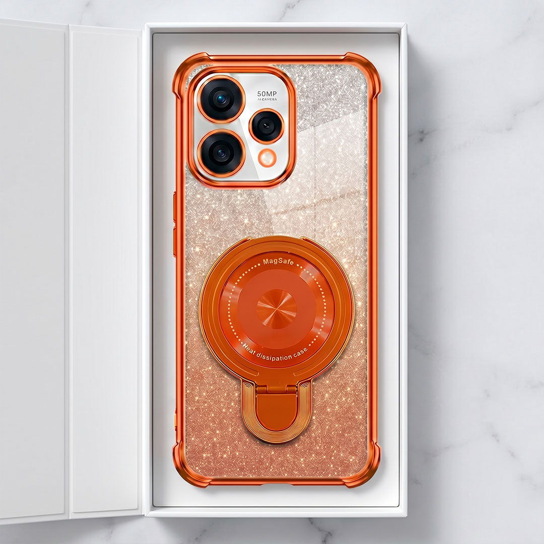 Oppo Reno 15 5G Invincible Bracket Ring Stand Shimmer Airbag Cosmic Orange Case