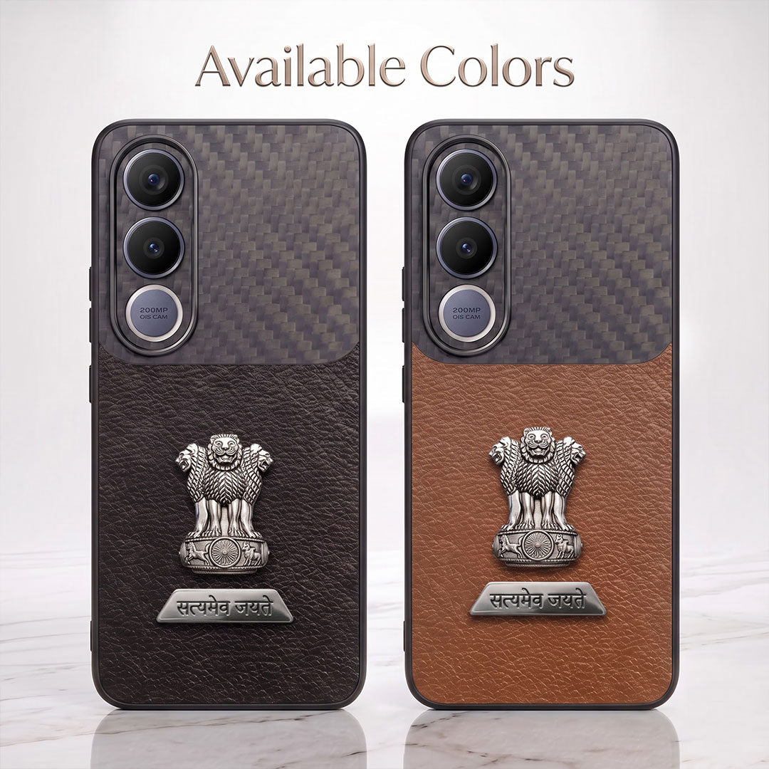 Vivo V70 FE 5G Satyamev Jayate 2-in-1 Emblem Carbon Fiber Leather Phone Case