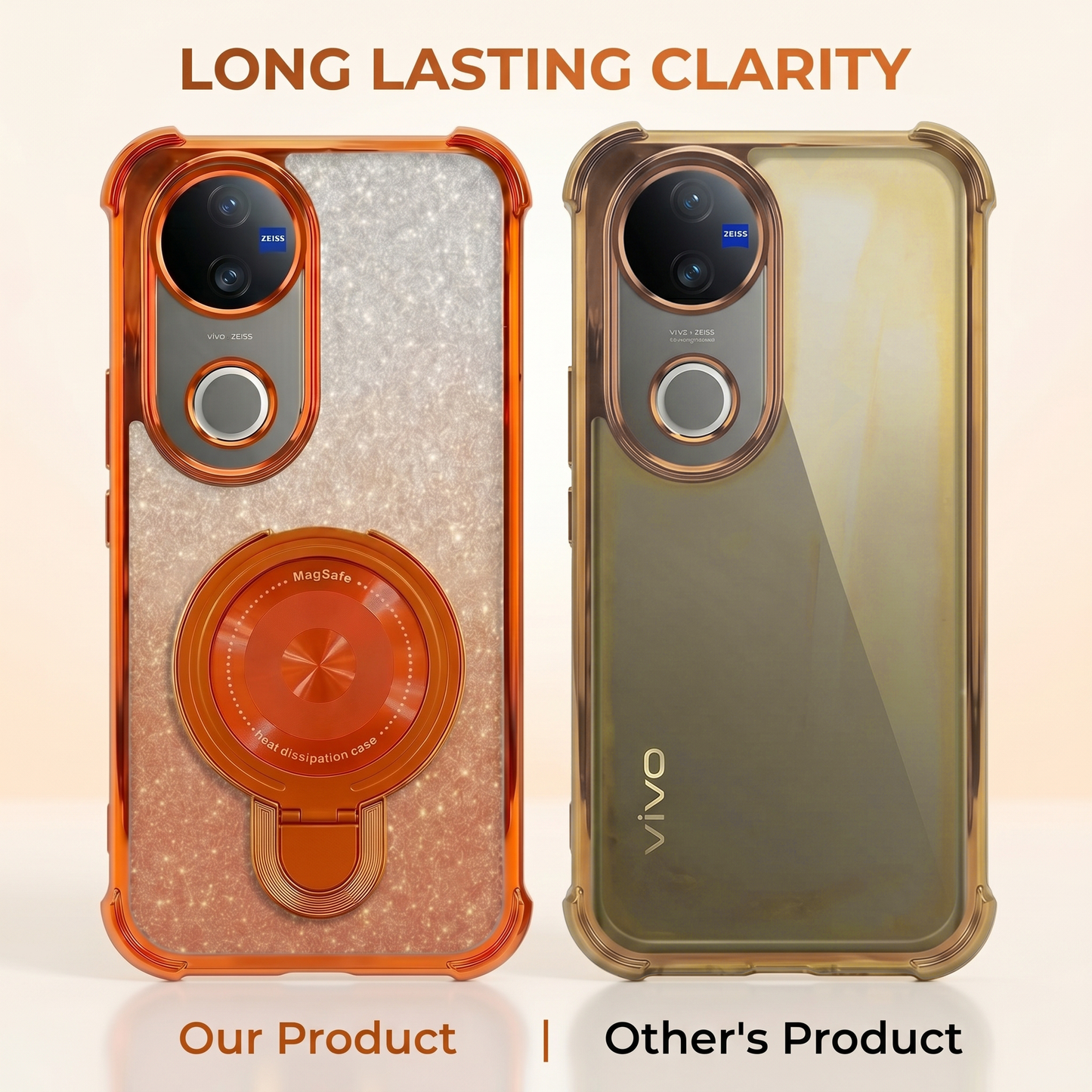 Vivo V50 5G Invincible Bracket Ring Stand Shimmer Airbag Cosmic Orange Case