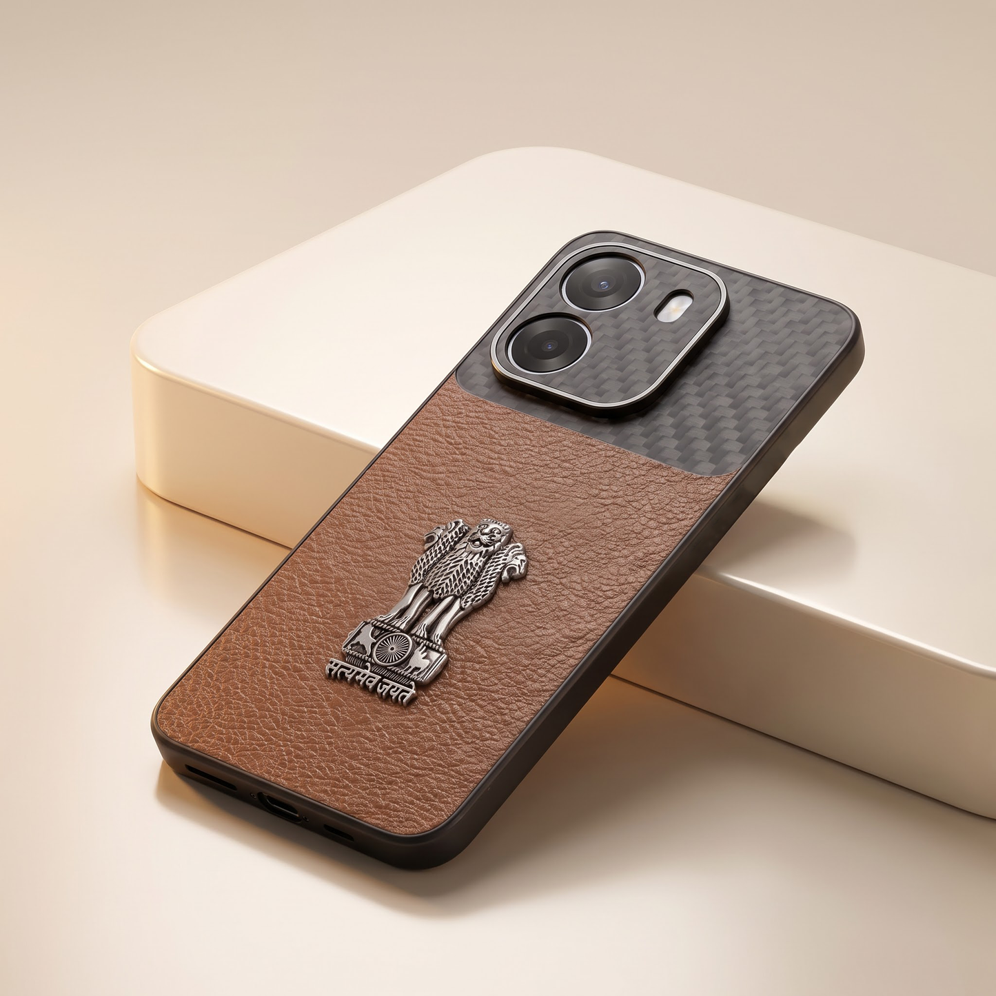 Oppo K14 5G Satyamev Jayate Carbon Fiber Leather Hybrid Phone Case