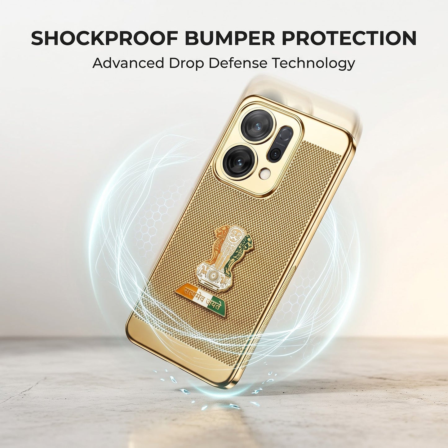 Oppo Reno 14 5G Tri-Color Satyamev Jayate Mesh Electroplated Heat Dissipation Case