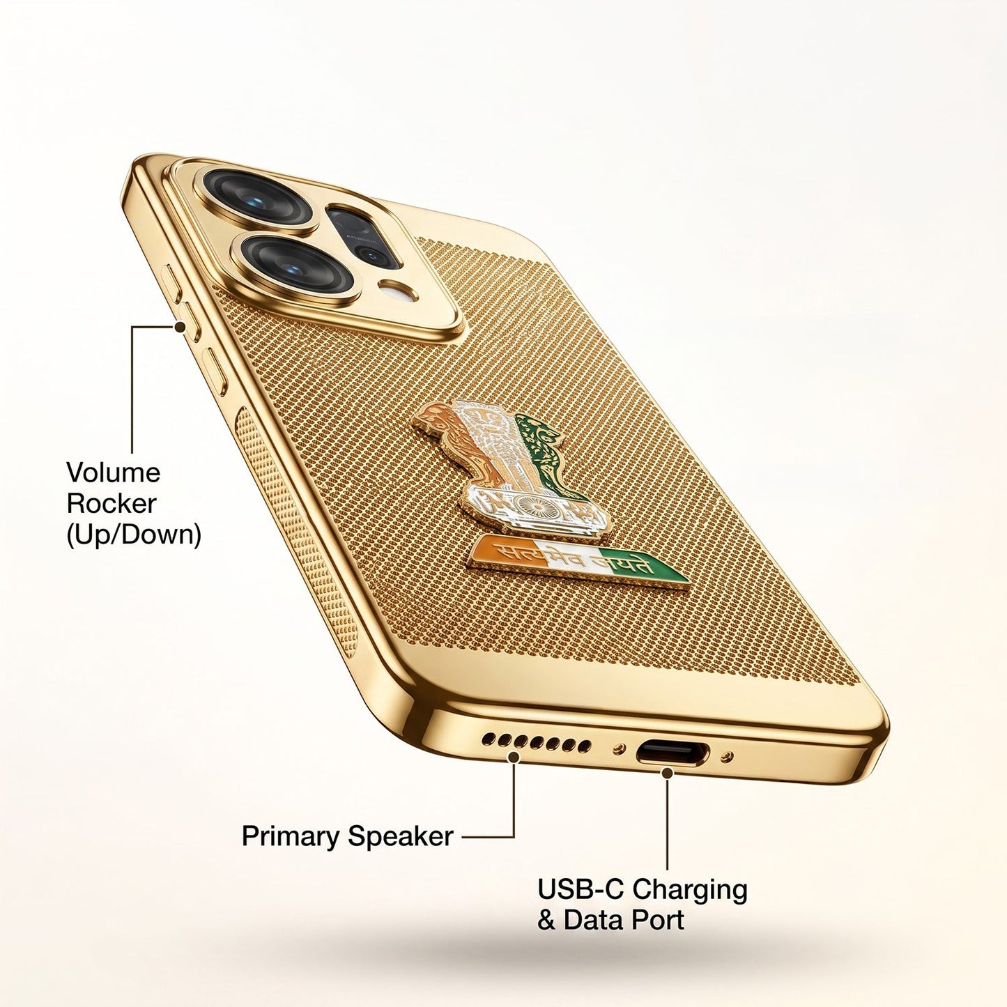 Oppo Reno 14 5G Tri-Color Satyamev Jayate Mesh Electroplated Heat Dissipation Case