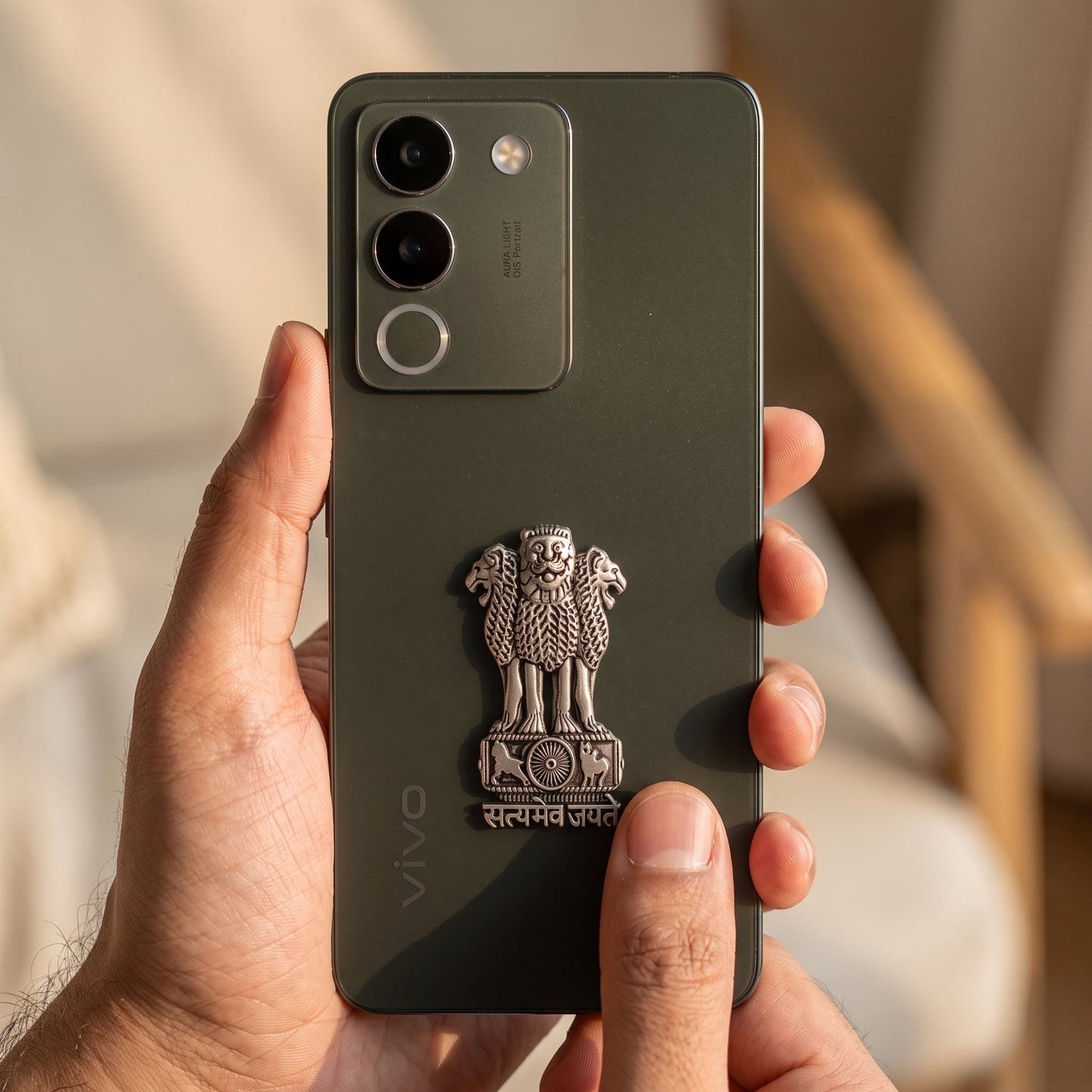 Vivo Y200 5G Compatible Satyamev Jayate 3D Metal Emblem Sticker