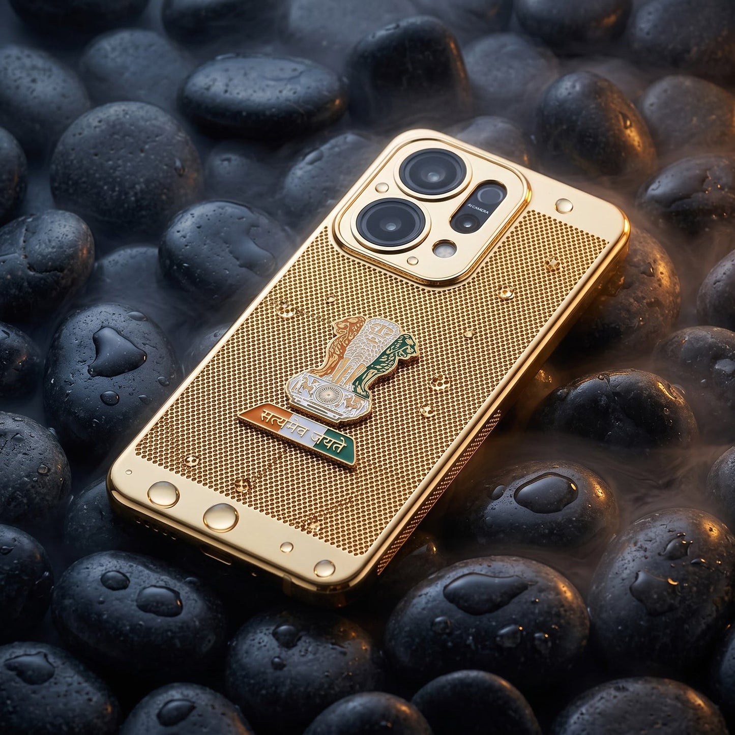Oppo Reno 14 5G Tri-Color Satyamev Jayate Mesh Electroplated Heat Dissipation Case