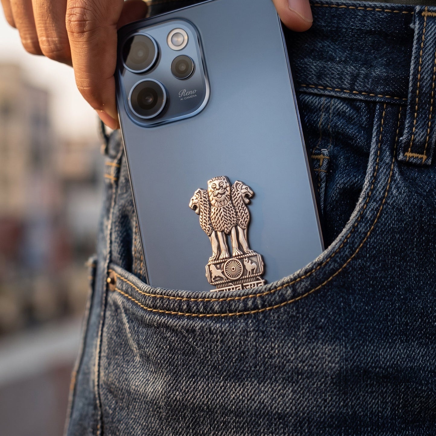 OPPO Reno15c 5G Compatible Satyamev Jayate 3D Metal Emblem Sticker