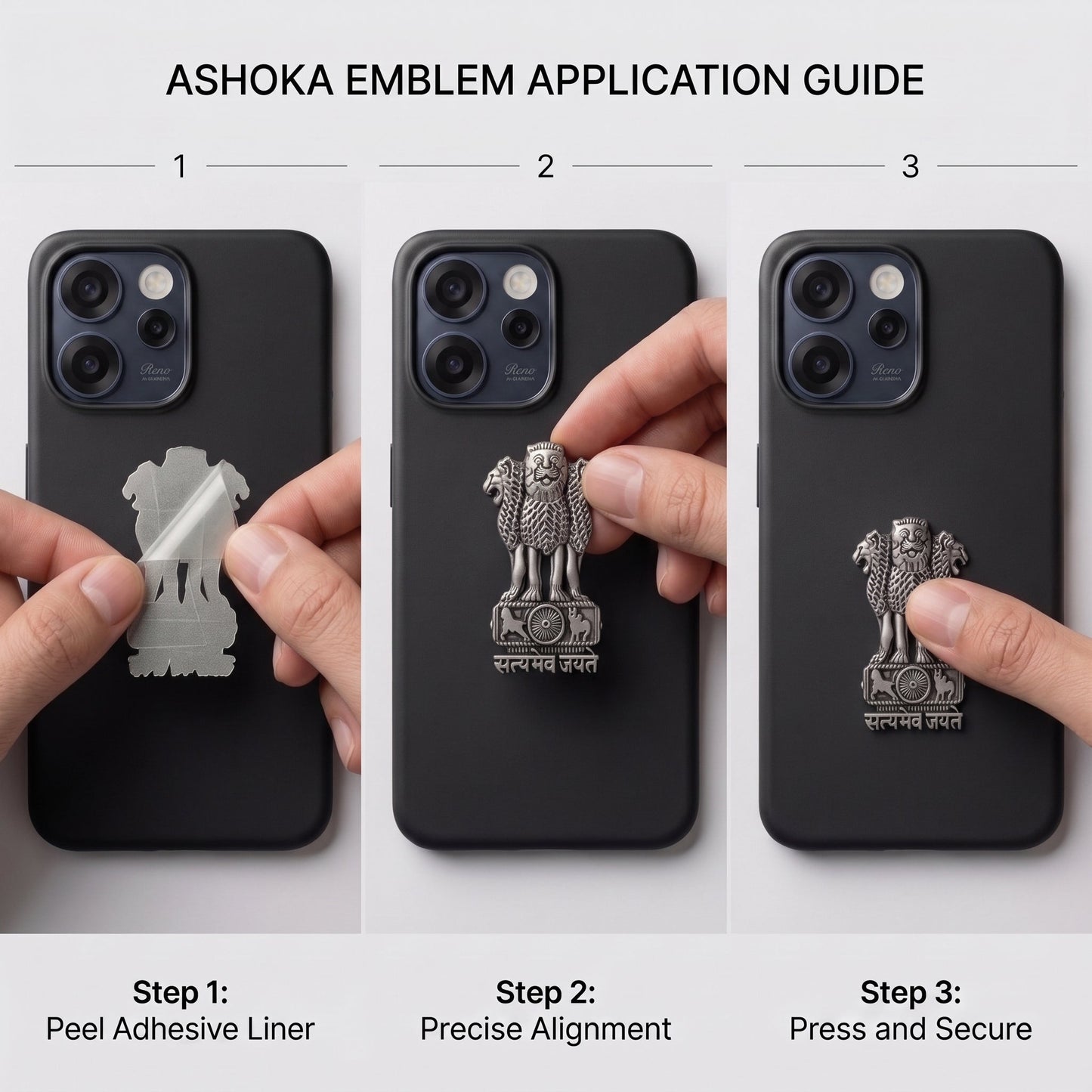 Oppo Reno 15C 5G Compatible Satyamev Jayate 3D Metal Emblem Sticker
