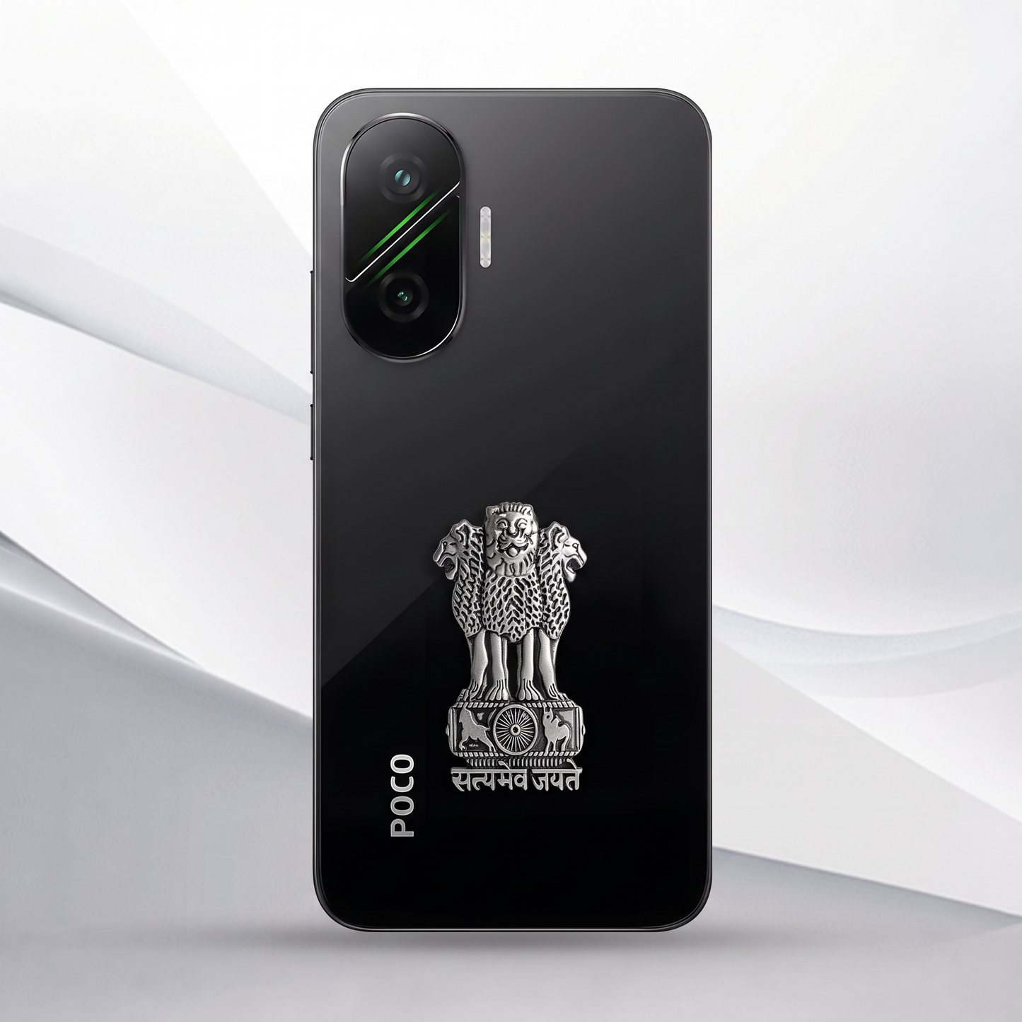 POCO F7 5G Compatible Satyamev Jayate 3D Metal Emblem Sticker