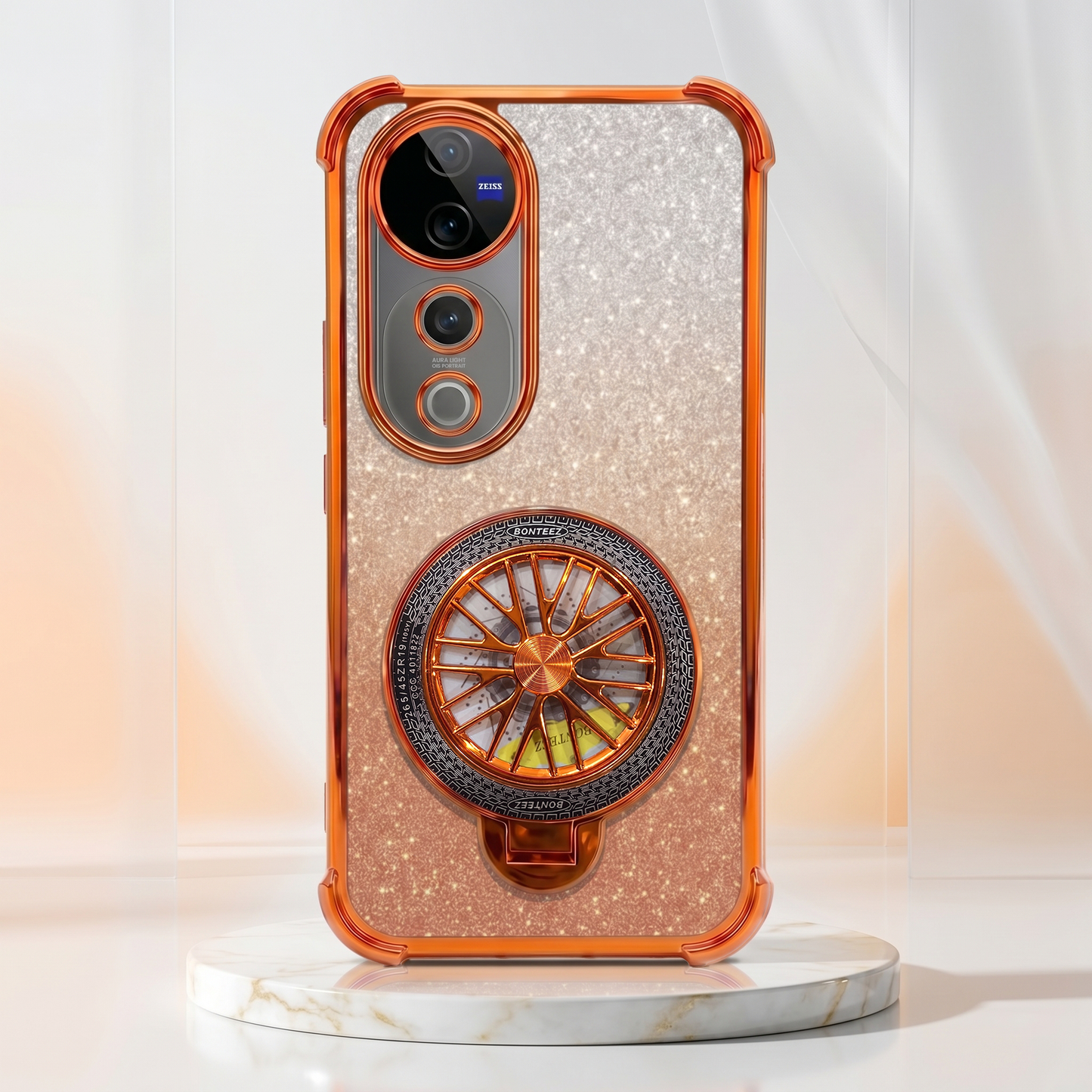 Vivo V40 Pro 5G Stress Buster Wheel Rotating Shimmer Airbag Cosmic Orange Case