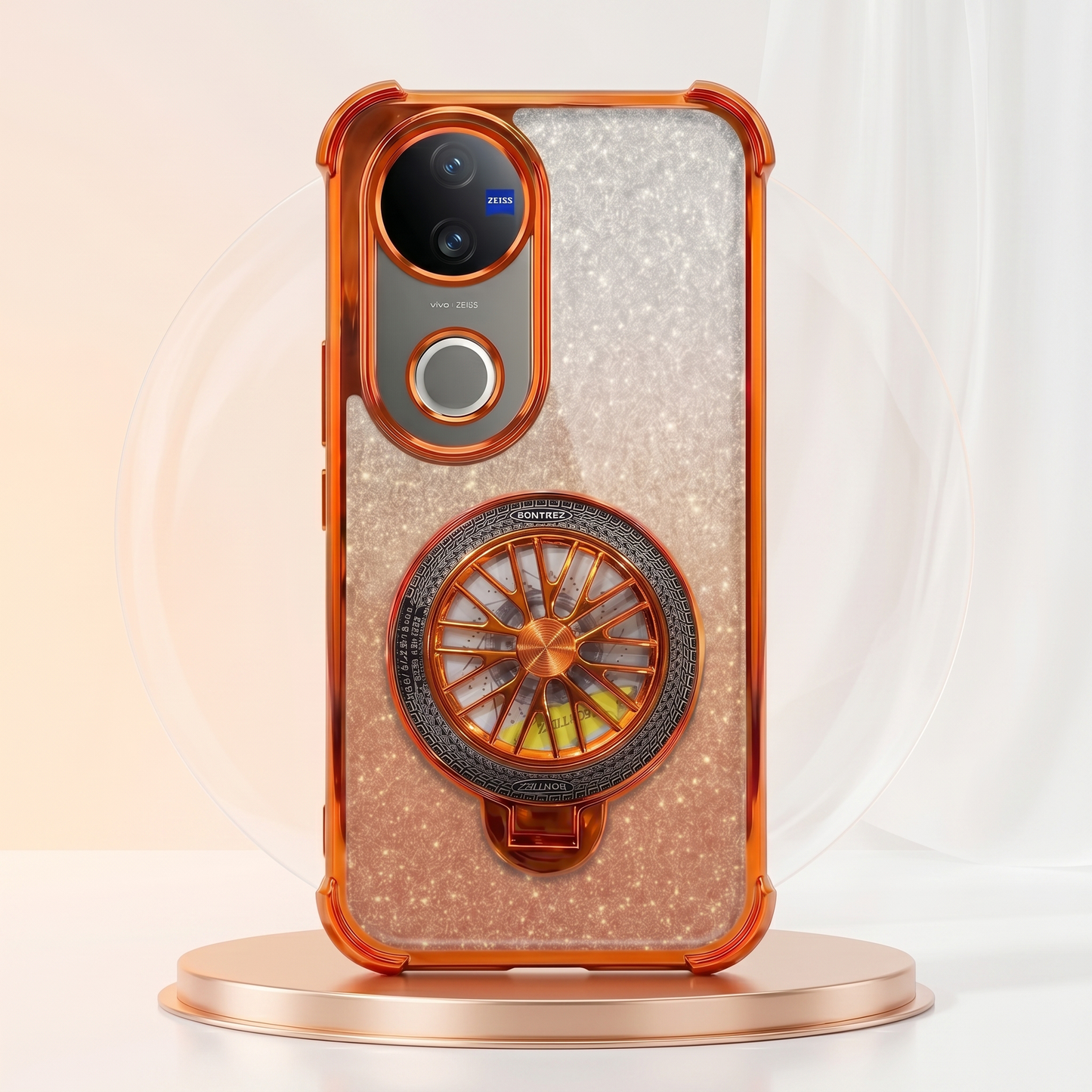 Vivo V50 5G Stress Buster Wheel Rotating Shimmer Airbag Cosmic Orange Case