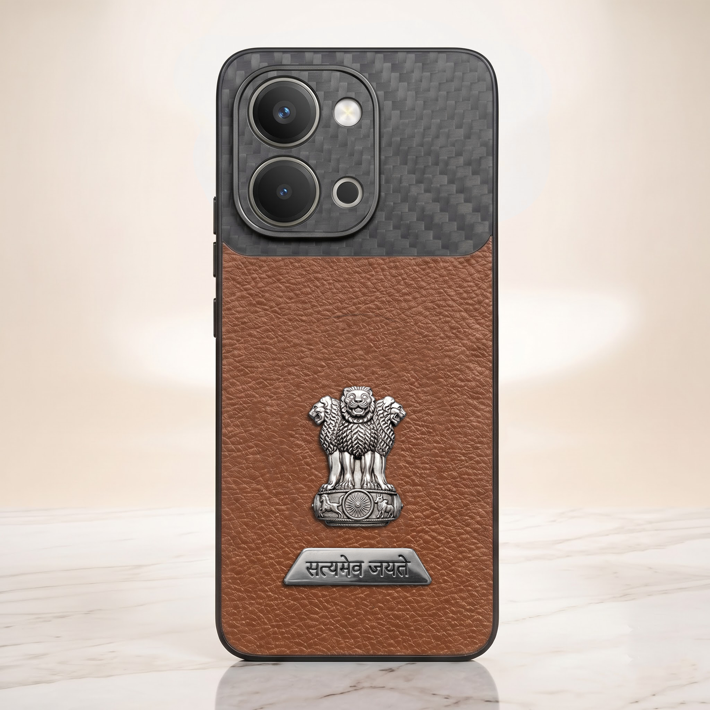 Vivo T5x 5G Satyamev Jayate 2-in-1 Emblem Carbon Fiber Leather Phone Case