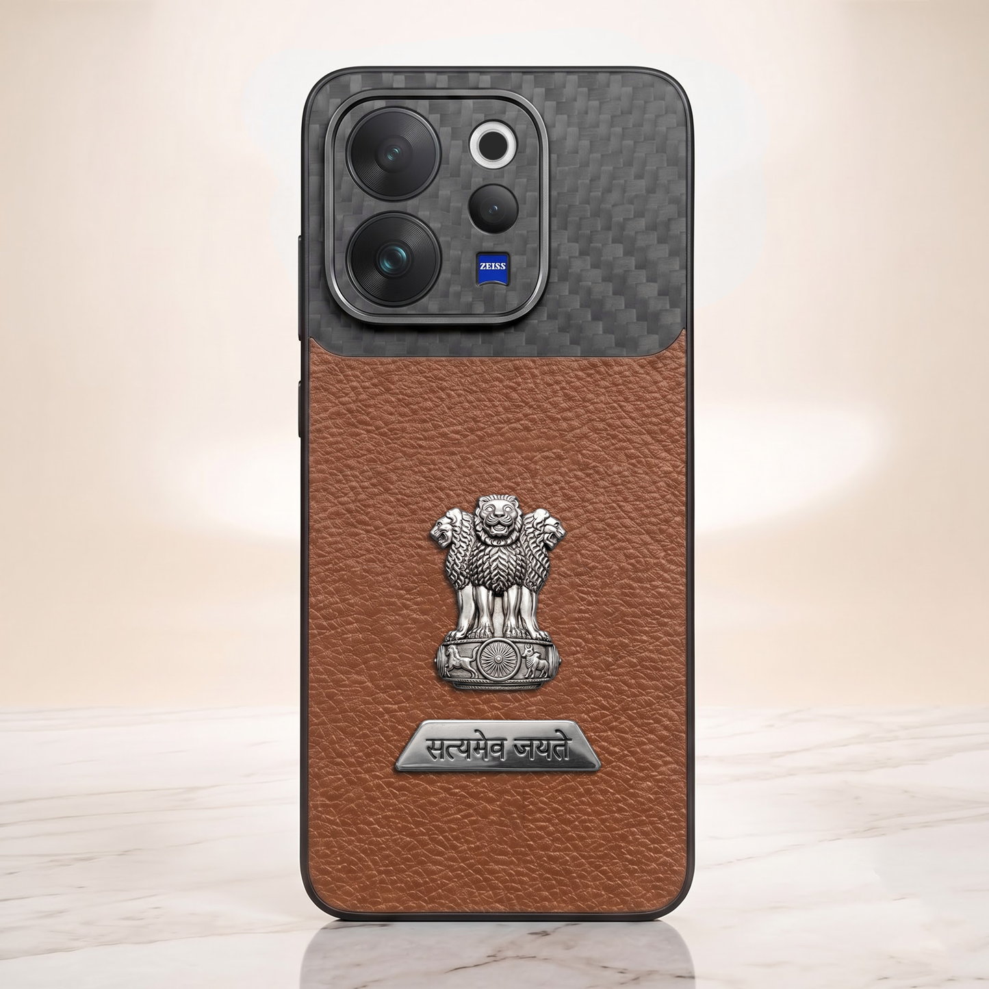 Vivo V70 5G Satyamev Jayate 2-in-1 Emblem Carbon Fiber Leather Phone Case