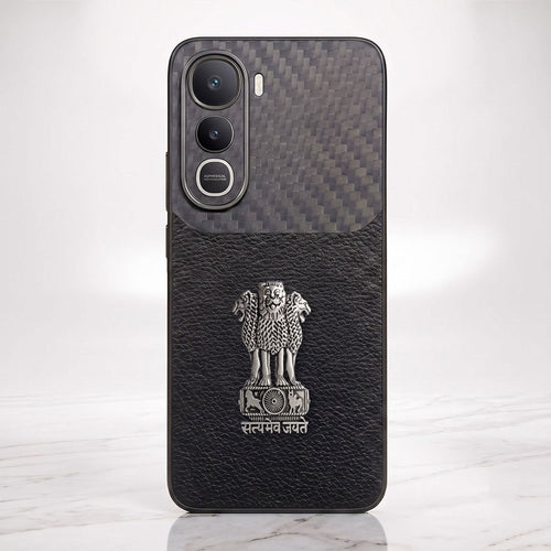 Vivo Y400 Pro 5G Satyamev Jayate Carbon Fiber Leather Hybrid Phone Case