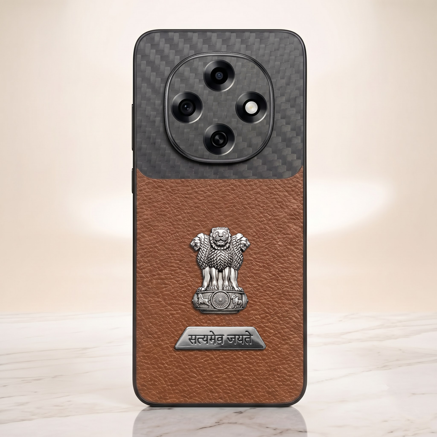 Oppo F31 Pro 5G Satyamev Jayate 2-in-1 Emblem Carbon Fiber Leather Phone Case