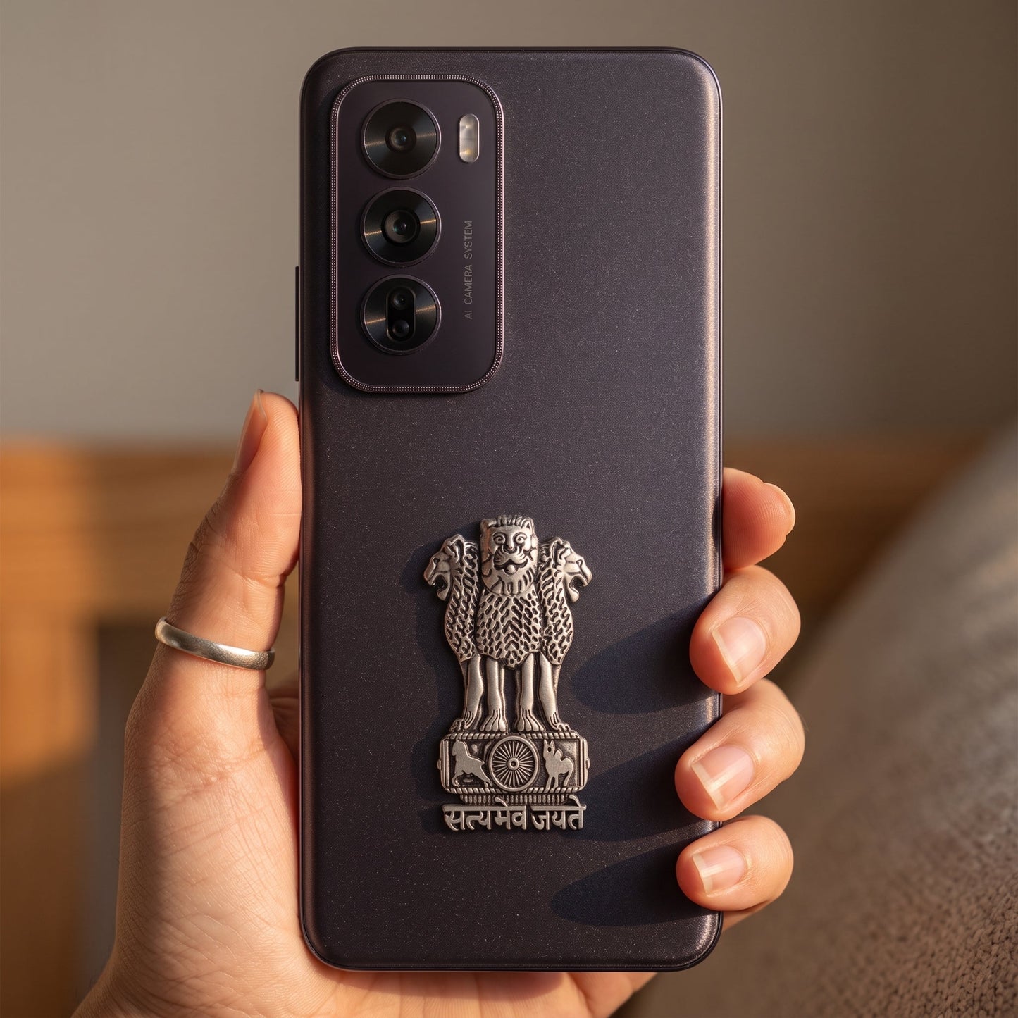 Oppo Reno 12 5G Compatible Satyamev Jayate 3D Metal Emblem Sticker