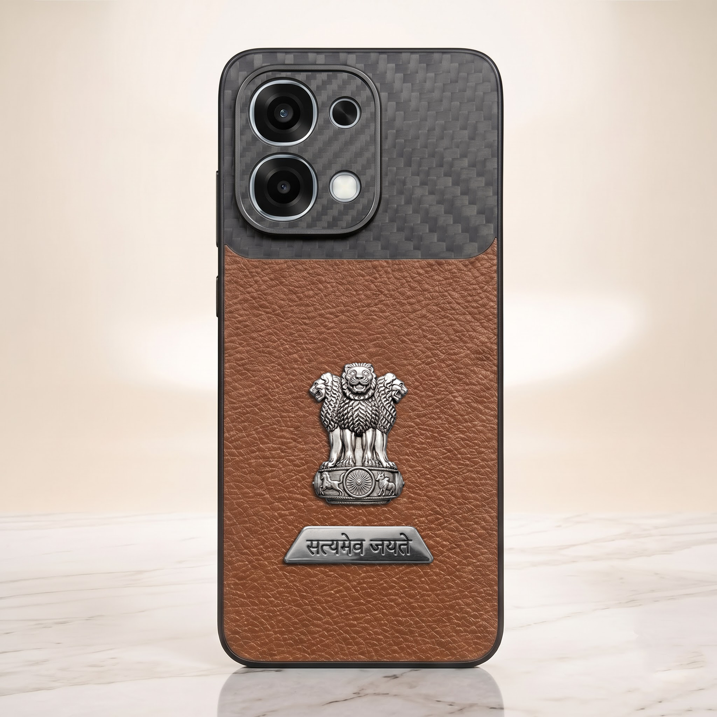 Oppo F31 5G Satyamev Jayate 2-in-1 Emblem Carbon Fiber Leather Phone Case