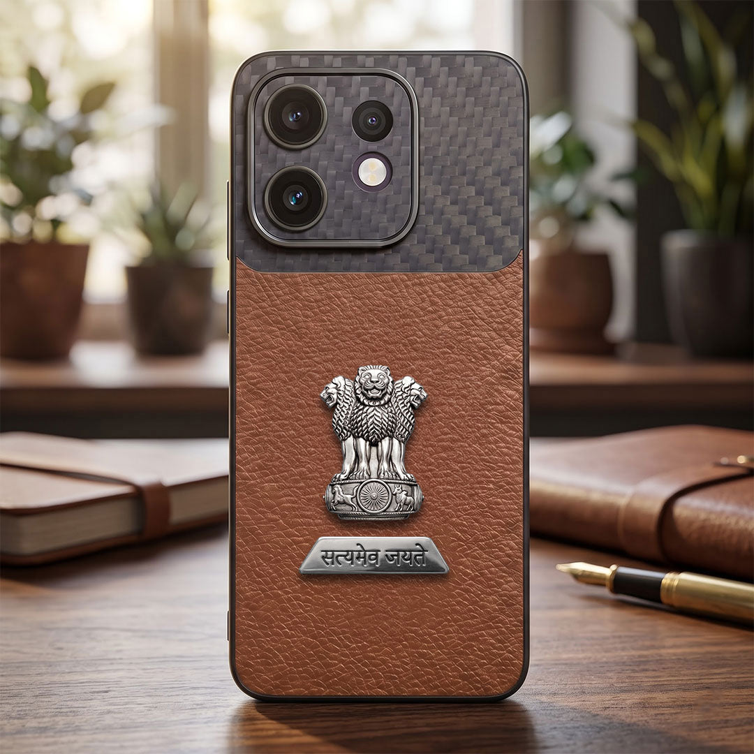 Oppo Reno 16 5G Satyamev Jayate 2-in-1 Emblem Carbon Fiber Leather Phone Case