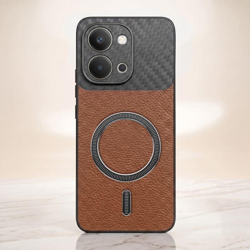 Vivo T5X 5G Carbon Fiber Leather Hybrid MagSafe Magnetic Case
