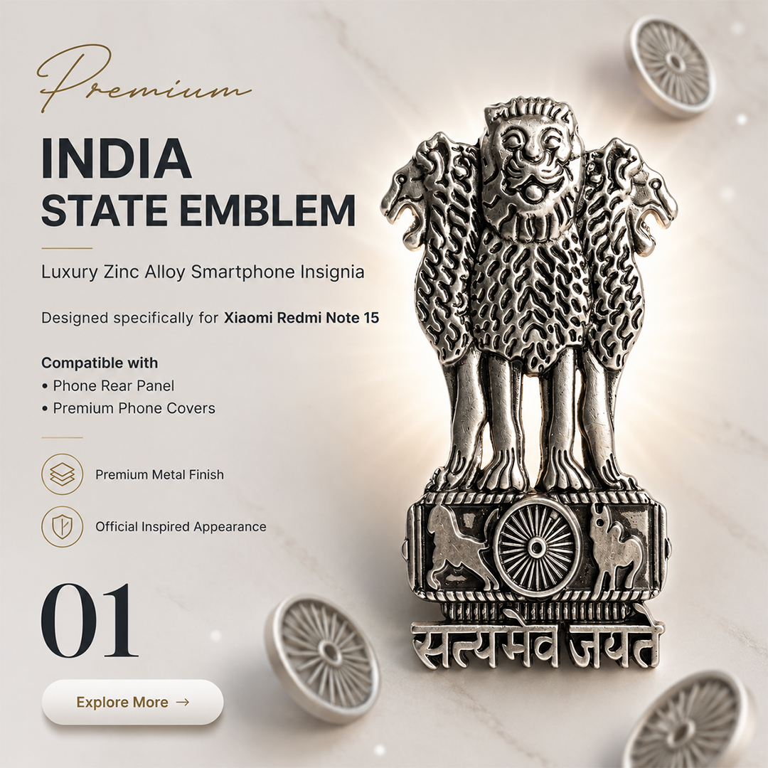 Redmi Note 15 5G Compatible Satyamev Jayate 3D Metal Emblem Sticker
