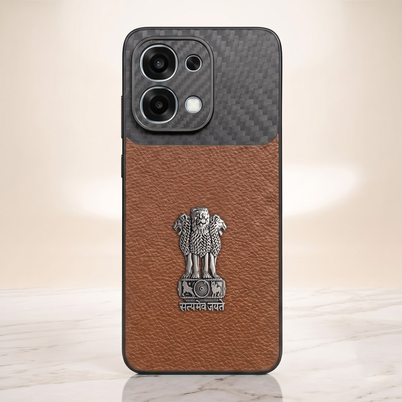 Oppo F31 5G Satyamev Jayate Carbon Fiber Leather Hybrid Phone Case