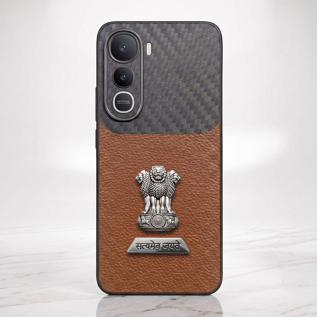Vivo Y400 Pro 5G Satyamev Jayate 2-in-1 Emblem Carbon Fiber Leather Phone Case