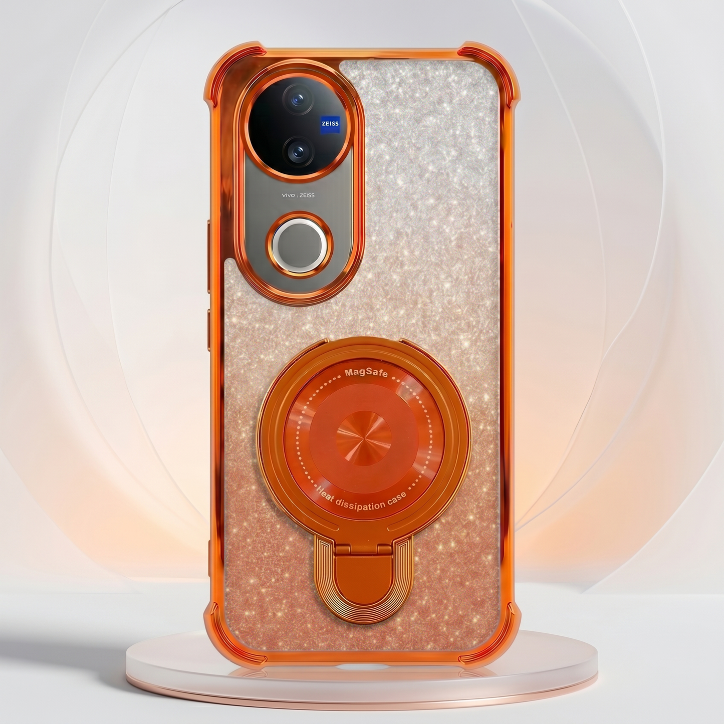 Vivo V50 5G Invincible Bracket Ring Stand Shimmer Airbag Cosmic Orange Case