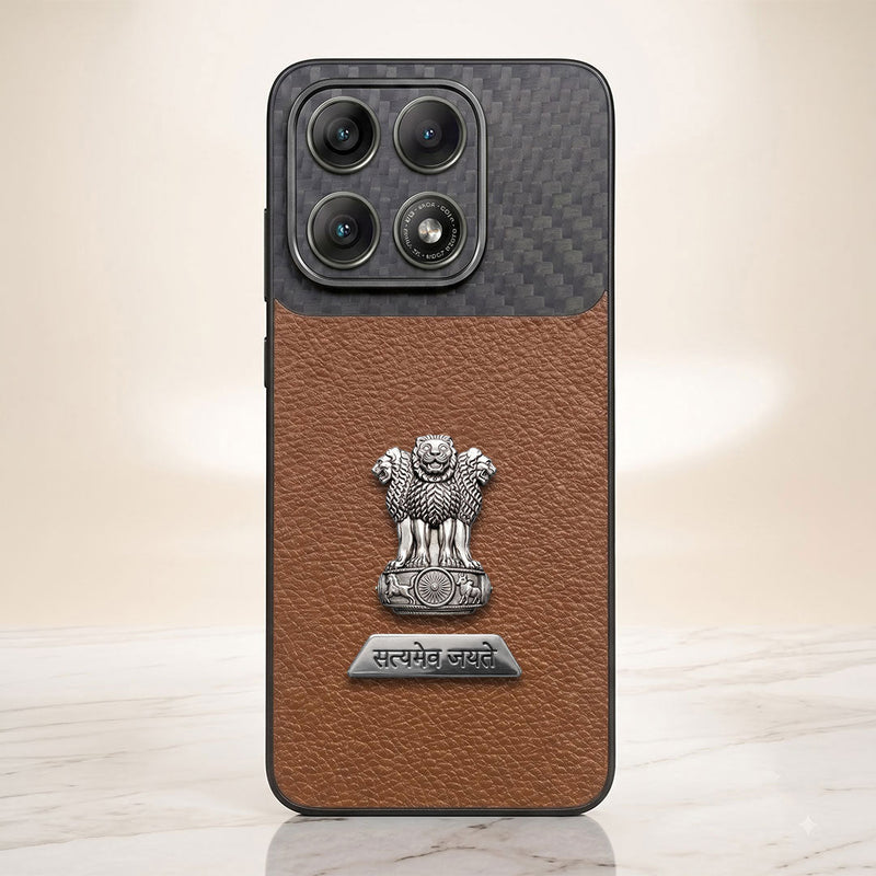 Motorola Edge 70 Pro 5G Satyamev Jayate 2-in-1 Emblem Carbon Fiber Leather Phone Case