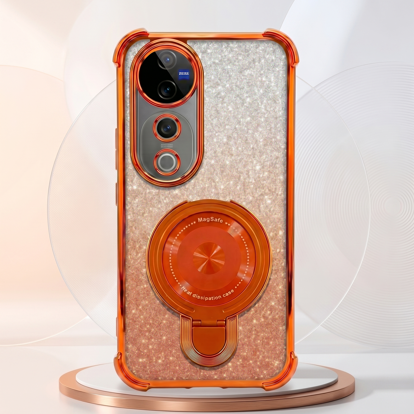 Vivo V40 Pro 5G Invincible Bracket Ring Stand Shimmer Airbag Cosmic Orange Case