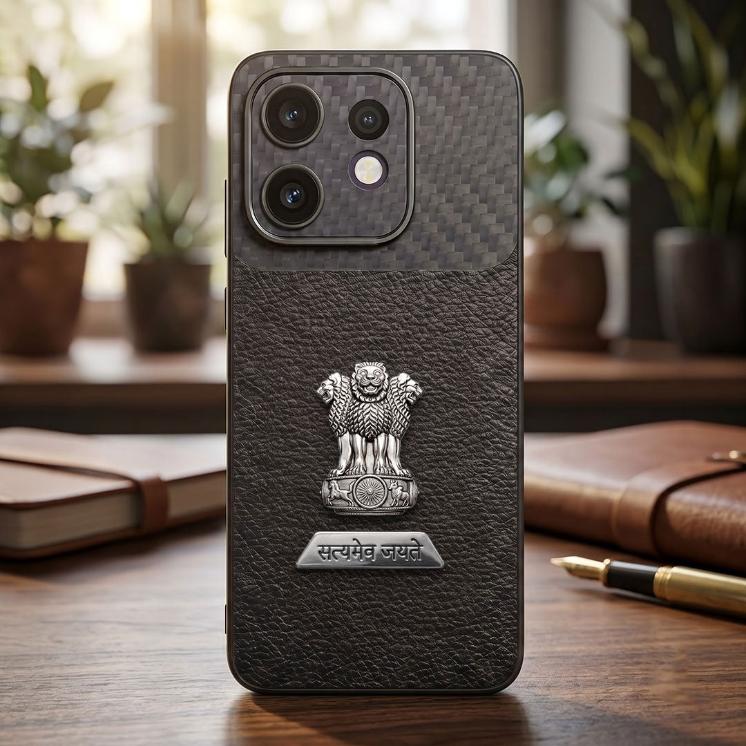 Oppo Reno 16 5G Satyamev Jayate 2-in-1 Emblem Carbon Fiber Leather Phone Case