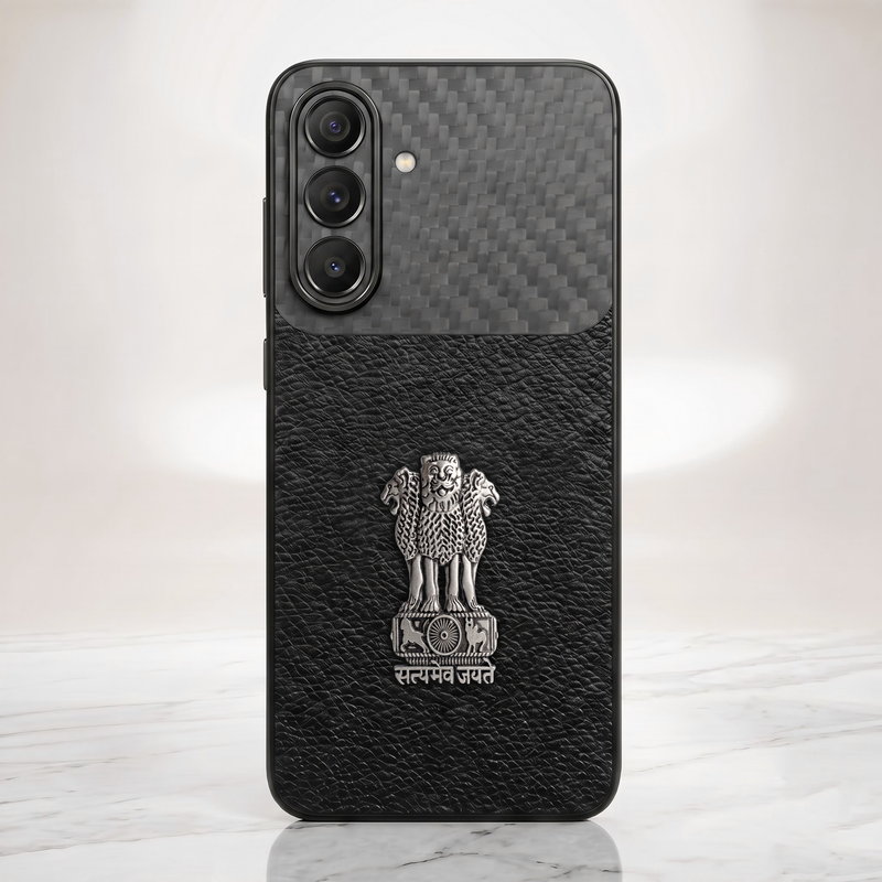 Samsung Galaxy A37 5G Satyamev Jayate Carbon Fiber Leather Hybrid Phone Case