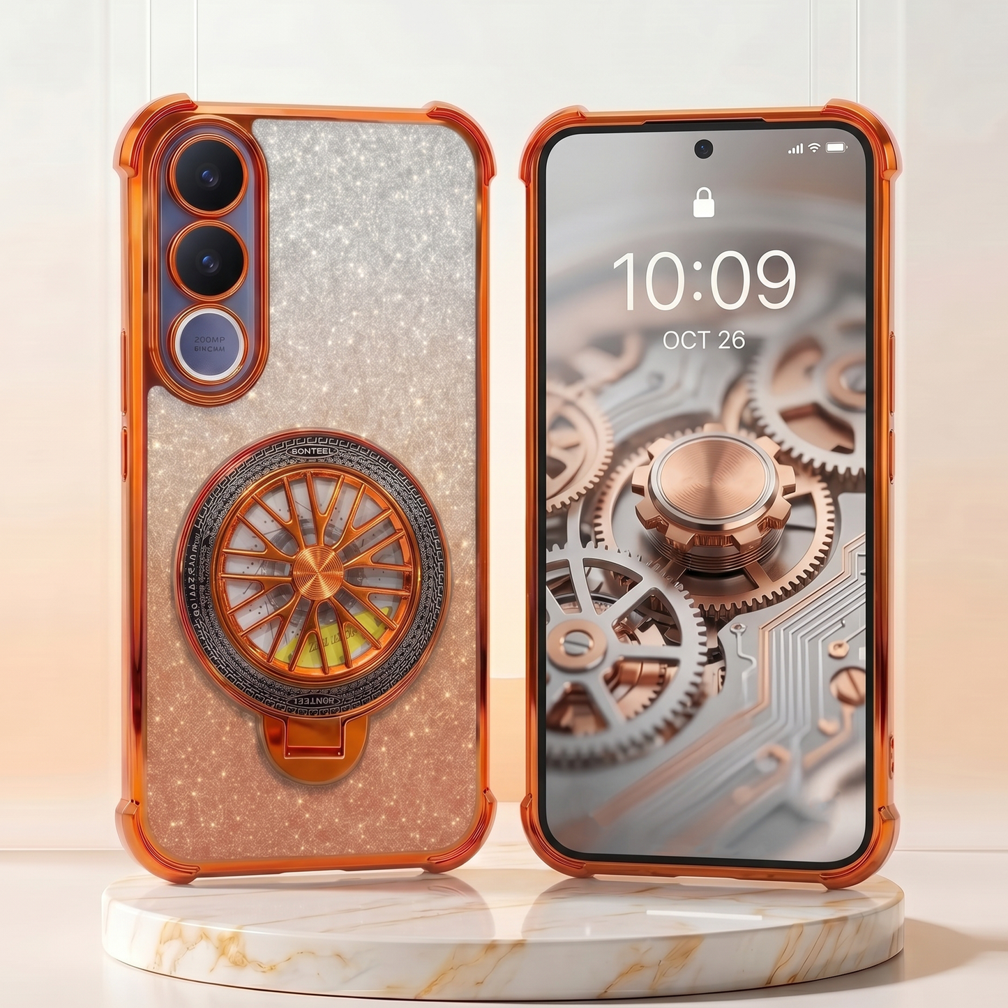 Vivo V70 FE 5G Stress Buster Wheel Rotating Shimmer Airbag Cosmic Orange Case
