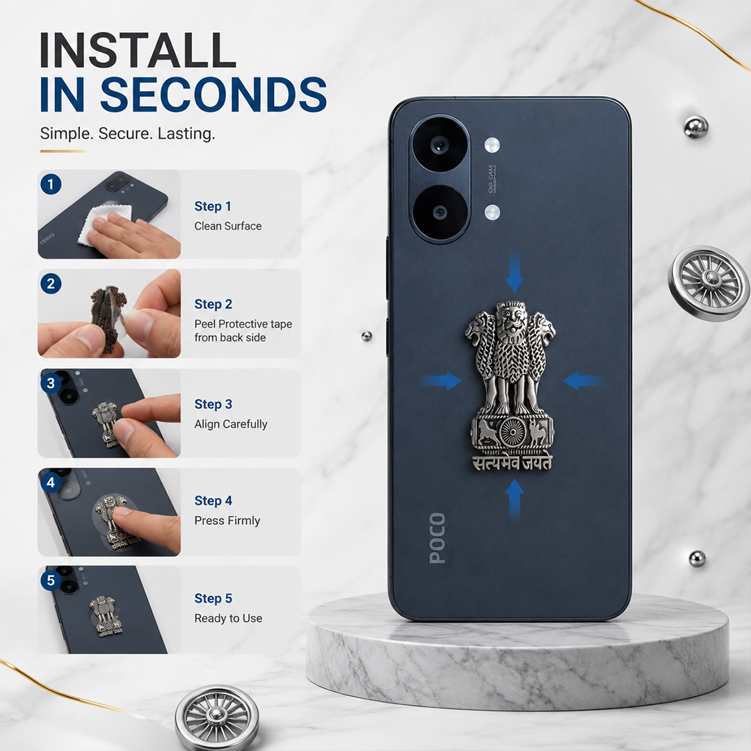 POCO X8 Pro Max 5G Compatible Satyamev Jayate 3D Metal Emblem Sticker