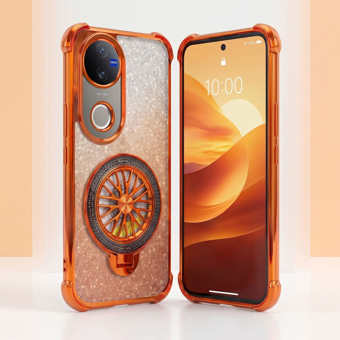 Vivo V50 5G Stress Buster Wheel Rotating Shimmer Airbag Cosmic Orange Case