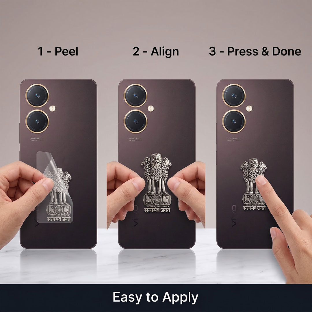 Vivo Y27 5G Compatible Satyamev Jayate 3D Metal Emblem Sticker