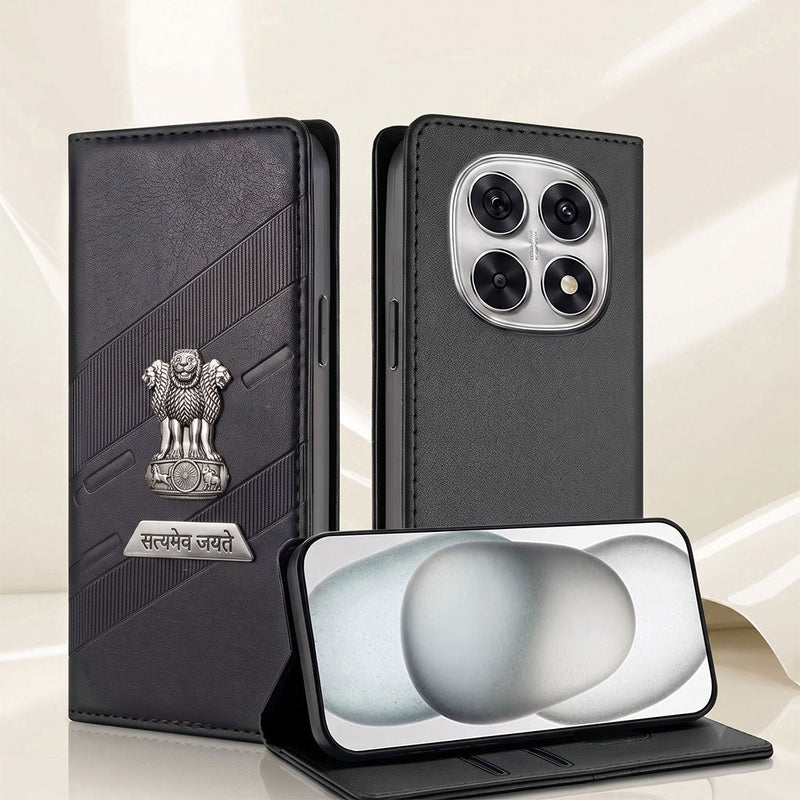 Oppo F29 Pro 5G Metal Satyamev Jayate 2-in-1 Emblem Magnetic Flip Wallet Case