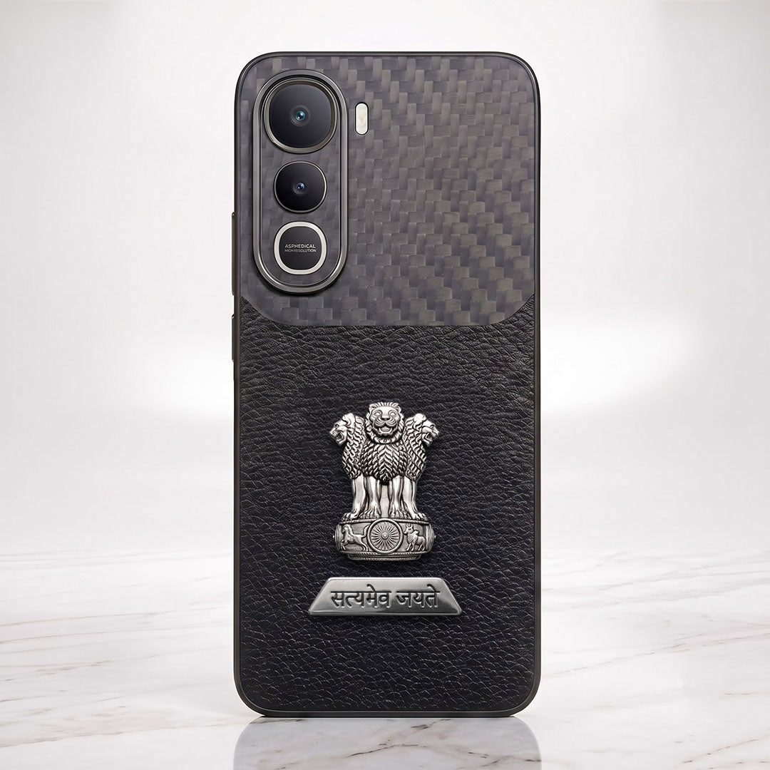 Vivo Y400 Pro 5G Satyamev Jayate 2-in-1 Emblem Carbon Fiber Leather Phone Case