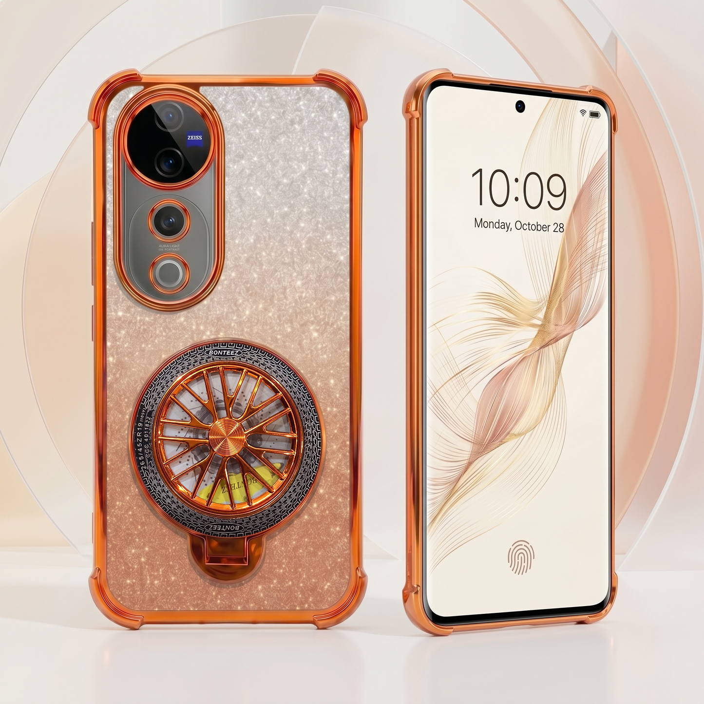 Vivo V40 Pro 5G Stress Buster Wheel Rotating Shimmer Airbag Cosmic Orange Case