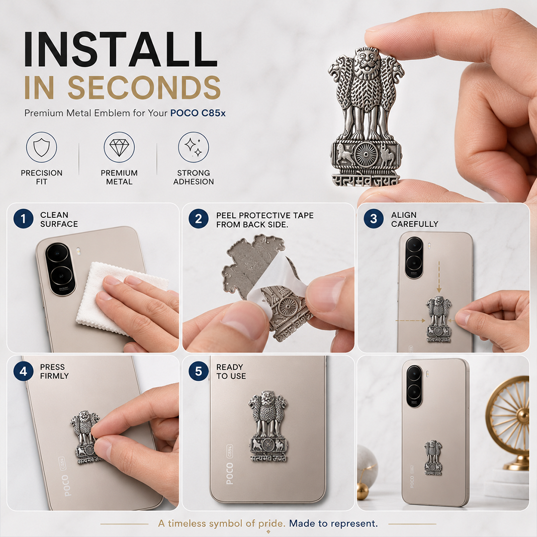 POCO C85x 5G Compatible Satyamev Jayate 3D Metal Emblem Sticker