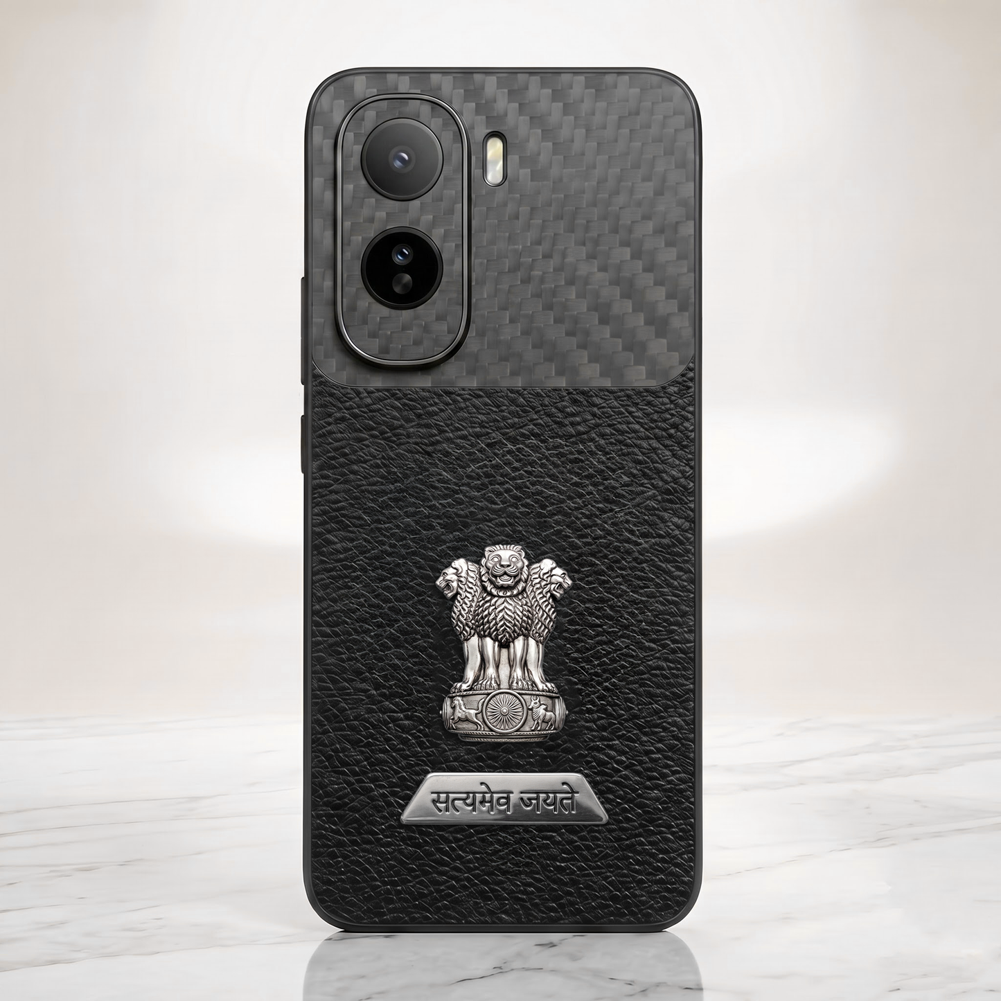Vivo T5 Pro 5G Satyamev Jayate 2-in-1 Emblem Carbon Fiber Leather Phone Case