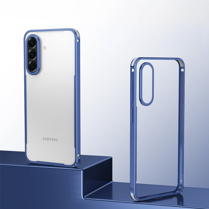 Samsung Galaxy A56 5G phone case with blue border on a light blue background