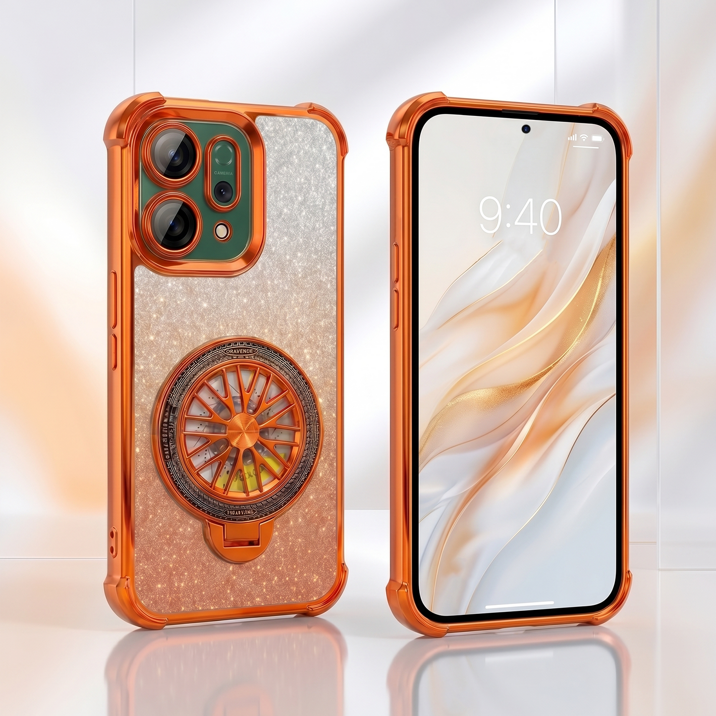 Oppo Reno 14 5G Stress Buster Wheel Rotating Shimmer Airbag Cosmic Orange Case