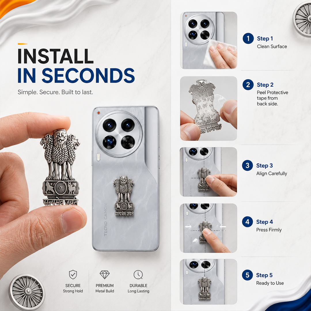 Tecno Camon 30 Premier 5G Compatible Satyamev Jayate 3D Metal Emblem Sticker