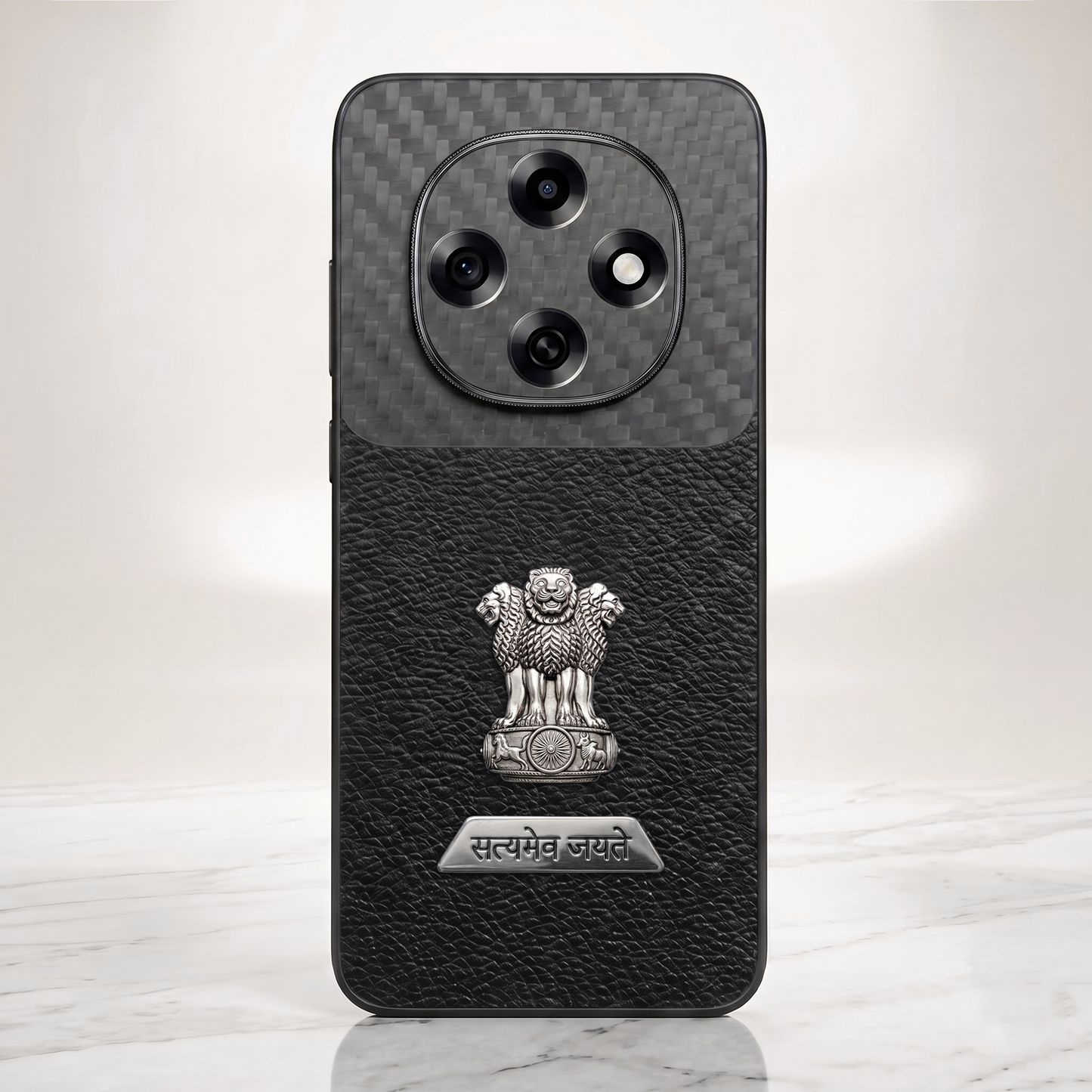 Oppo F31 Pro 5G Satyamev Jayate 2-in-1 Emblem Carbon Fiber Leather Phone Case