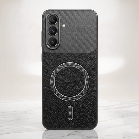 Samsung Galaxy A57 5G Carbon Fiber Leather Hybrid MagSafe Magnetic Case